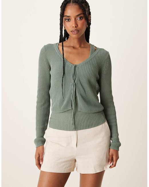 Mango Green Tie Front Lightweight Cardigan
