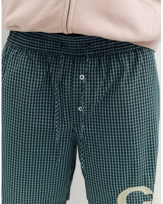 Pull&Bear Green Checked Graphic Bermuda Shorts for men