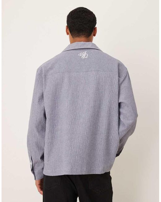 ASOS Oversized Seersucker Overhemd Met Borduursel in het Gray voor heren