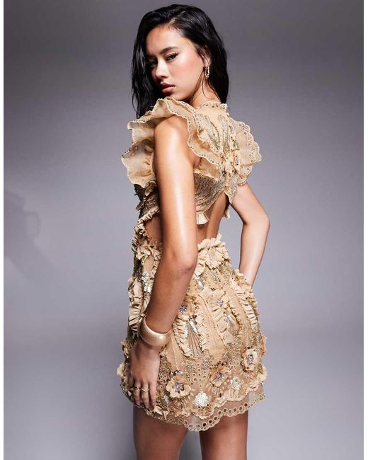 Embroidered embellished dress hot sale