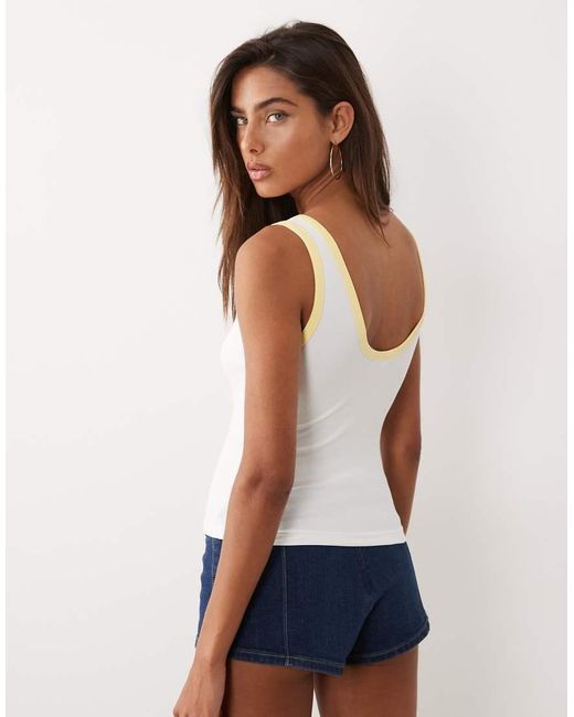 GOOD AMERICAN White Cotton Super Stretch Scoop Neck Ringer Tank Top