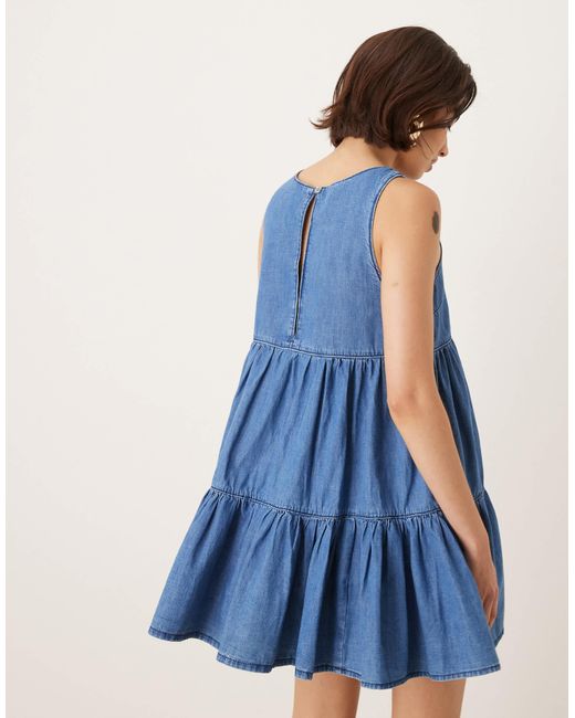 ASOS Blue Denim Tiered Mini Dress