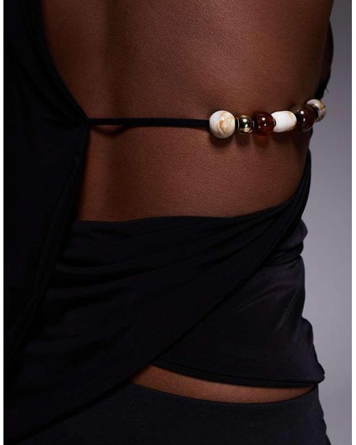 Fashionkilla Blue Exclusive Double Sculpted Slinky High Neck Open Side Bead Detail Top