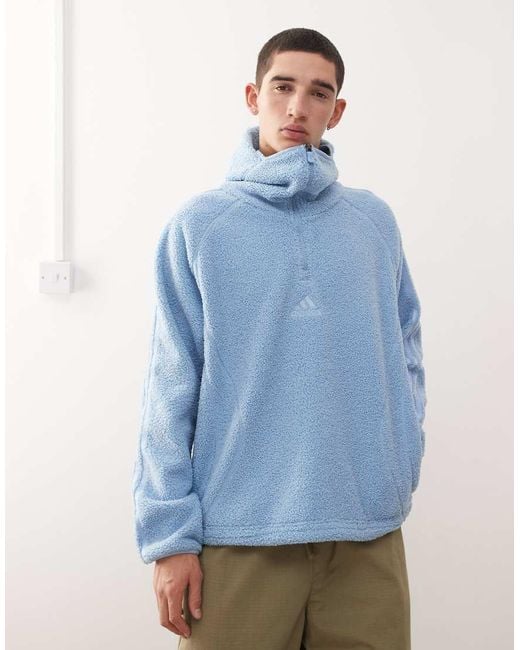Adidas Originals Blue Teamgeist Borg Half Zip Hoodie for men