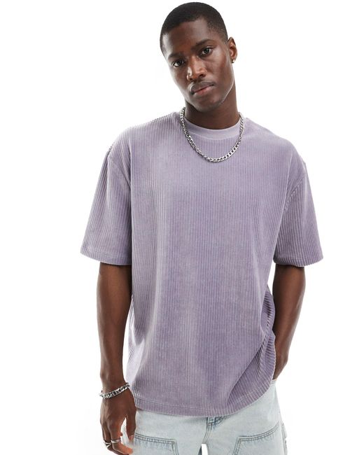ASOS – lässiges t-shirt aus geripptem velours in Purple für Herren