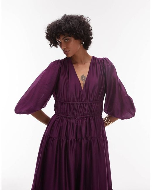 & Other Stories Purple Midaxi Dress With Volume Sleeves And Shirred Bodice