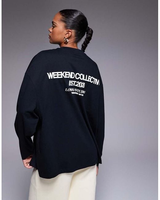 ASOS Blue Weekend Collective Icon Oversized Long Sleeve T-shirt With Bold Font Back Graphic