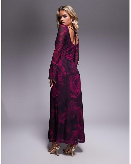 Forever New Purple Long Sleeve Mesh Slip Maxi Dress