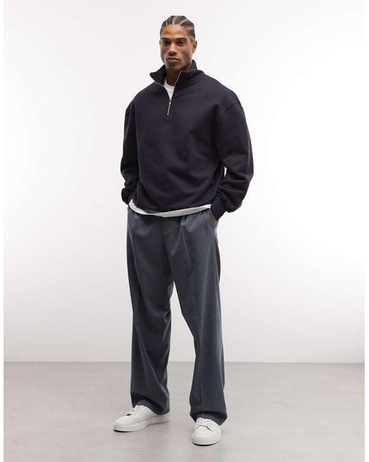 ASOS Blue Premium Heavyweight Oversized Quarter Zip Sweatshirt for men