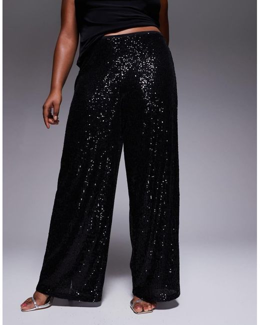 ASOS Black Asos Design Curve Allover Sequin Wide Leg Pants