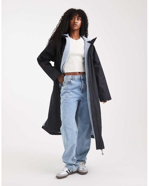 ASOS Lange Regenjas Met Fleecevoering in het Blue