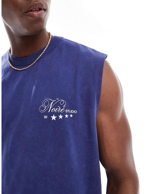 Débardeur oversize coupe carrée en tissu imprimé épais 220 g/m2 avec imprimé texte - bleu délavé ASOS pour homme en coloris Blue