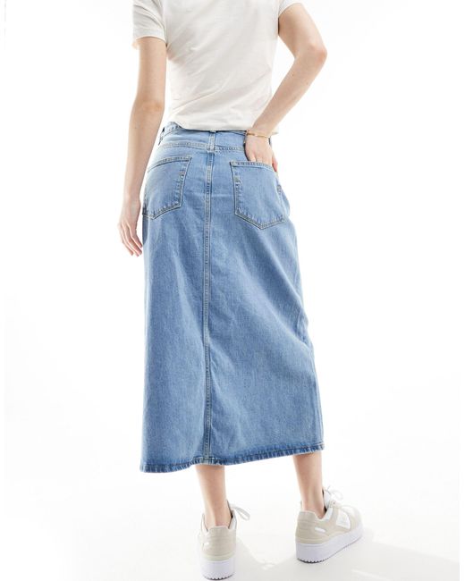 Femme - jupe longue en jean - délavage clair SELECTED en coloris Blue