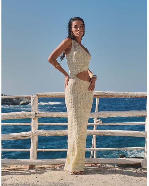 SIMMI Blue One Shoulder Knit Maxi Dress