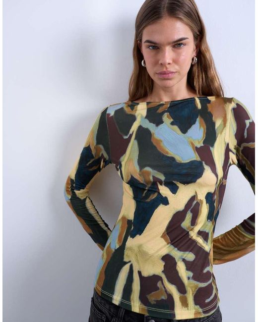 TOPSHOP Gray Microfibre Abstract Print Top