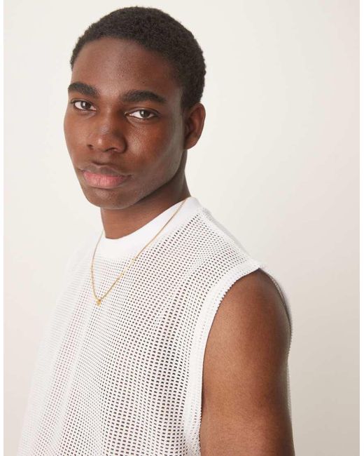 ASOS Oversized Rechte Tanktop Van Open Mesh in het White voor heren
