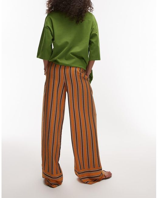 TOPSHOP Satijnen Broek Met Rechte Pijpen En En Chocoladebruine Strepen in het Green