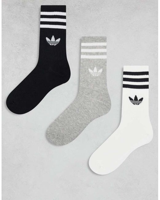 Pack De 3 Pares De Calcetines Deportivos De Color Negro, Blanco Y Gris Con Trébol Adicolor Trefoil De Adidas Originals de color White