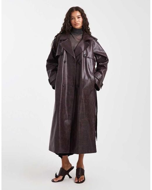 Miss Selfridge Multicolor Crackled Faux Leather Trench Coat