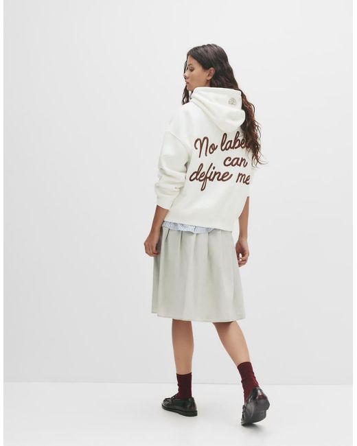 Pull&Bear White Slogan Graphic Hoodie