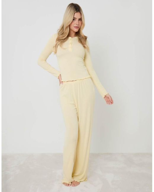 Threadbare Natural Pointelle Long Sleeve Henly Pyjama Set