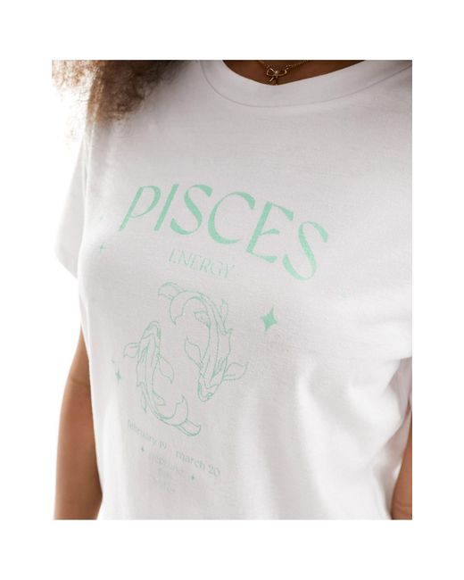 Pieces White Zodiac T-shirt With Pisces Print