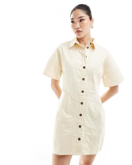 ASOS White Mini Twill Shirt Dress With Seaming Detail