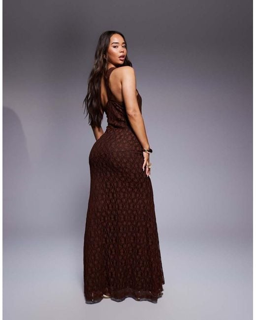 ASOS Brown Ring Detail One Shoulder With Gauging Detail Maxi Dress
