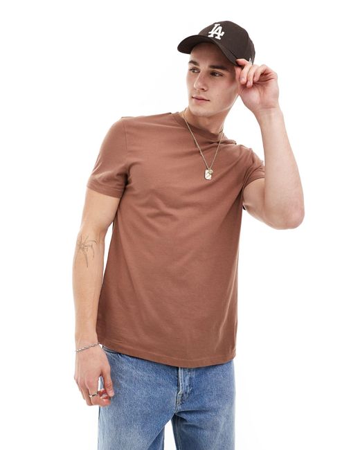 ASOS – braunes t-shirt mit rundhalsausschnitt in Multicolor für Herren