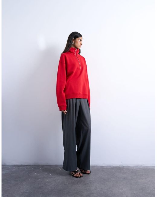 TOPSHOP Red Quarter Zip Sweat