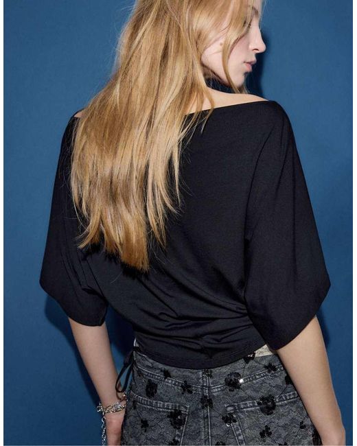 Stradivarius Blue Basic Batwing Sleeve T-shirt