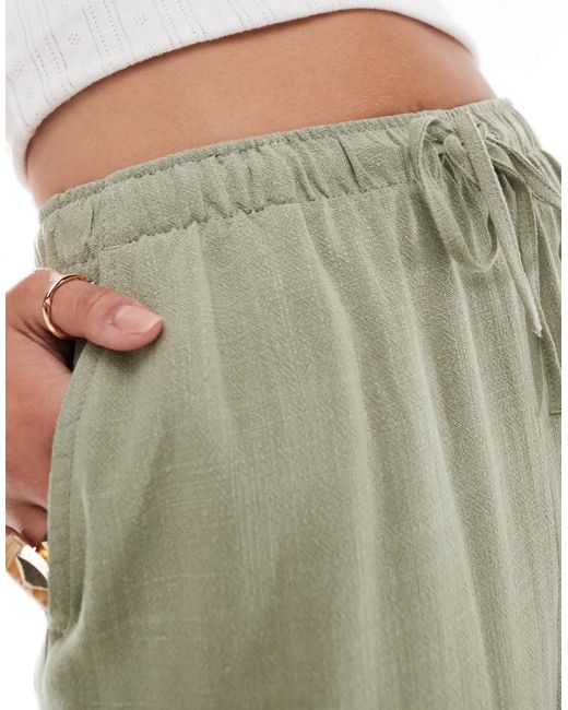 Pantalon facile à enfiler en lin mélangé - kaki Stradivarius en coloris Green