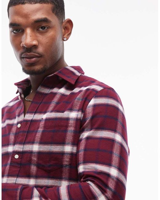 Camicia Bordeaux A Quadri Sfumati Spazzolata di Tommy Hilfiger in Red da Uomo