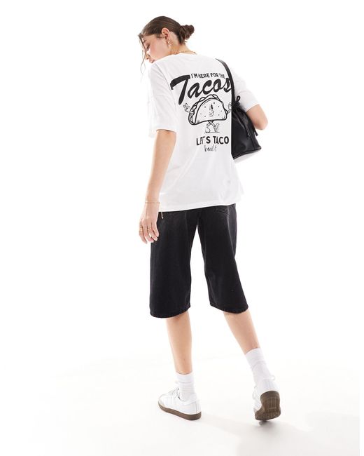 Noisy May White Oversized T-shirt With Taco Print