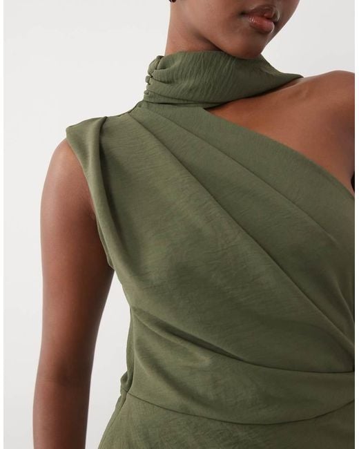 ASOS Green One Shoulder Gathered Waist Maxi Dress With Scarf