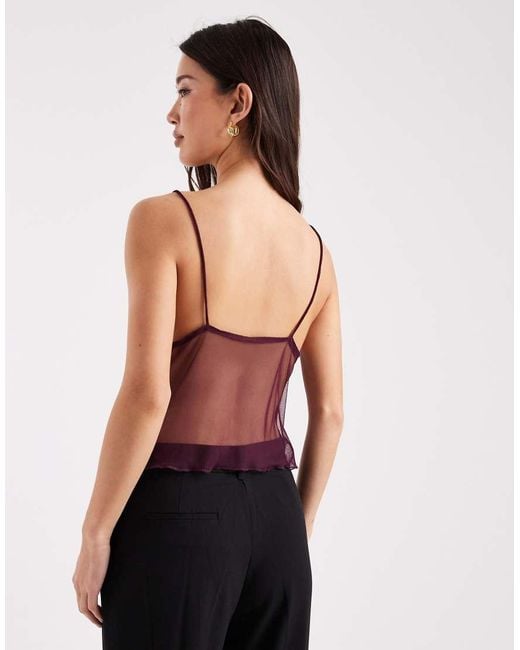 ASOS Red 3D Floral Applique Sequin Sheer Mesh Cami Top