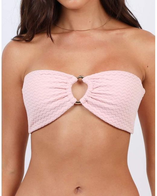 SIMMI Brown Chevron Halter Bikini Top With Ring Detail