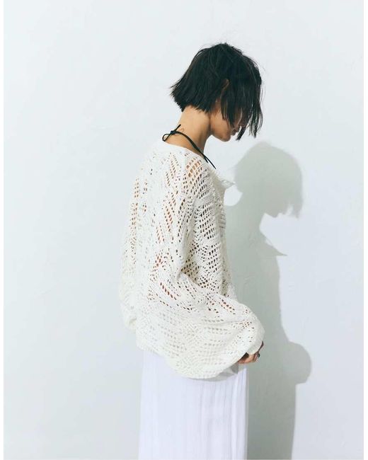 Pull&Bear White Cutwork Knit Cardigan