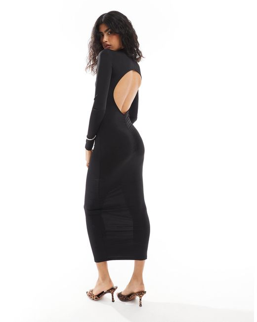 Pull&Bear Black Sculpt Polyamide Backless Maxi Dress