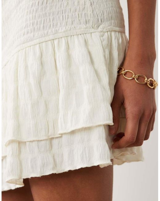 Kaiia Natural Exclusive Shirred Waist Textured Ruffle Hem Rara Mini Skirt