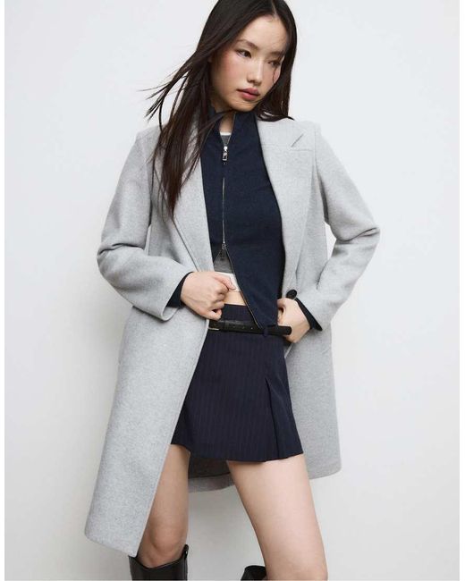 Stradivarius Gray Soft-touch Button-up Midi Coat