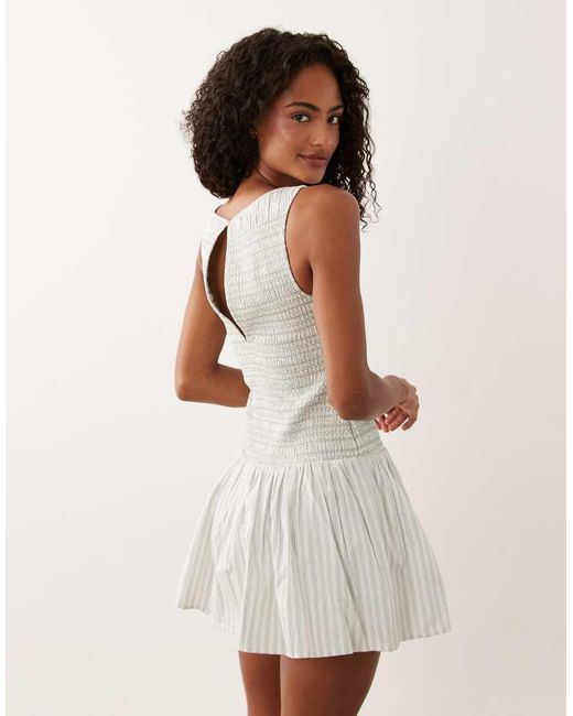 Abercrombie & Fitch White Slash Neck Smocked Skort Mini Dress