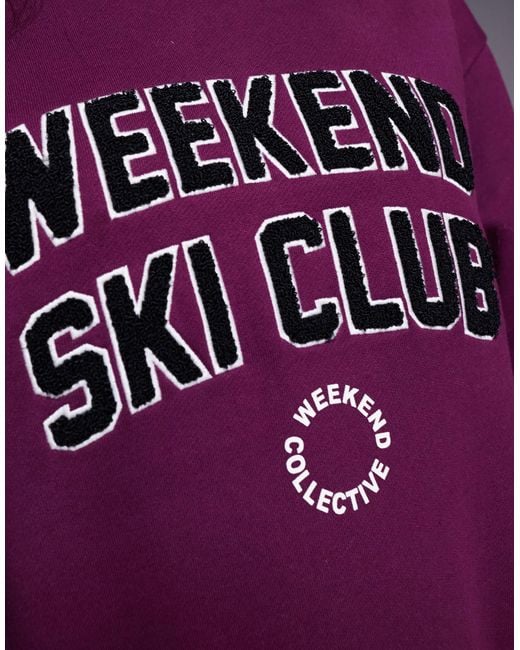 ASOS Purple Weekend Collective Heavyweight Sweatshirt With Ski Club Design
