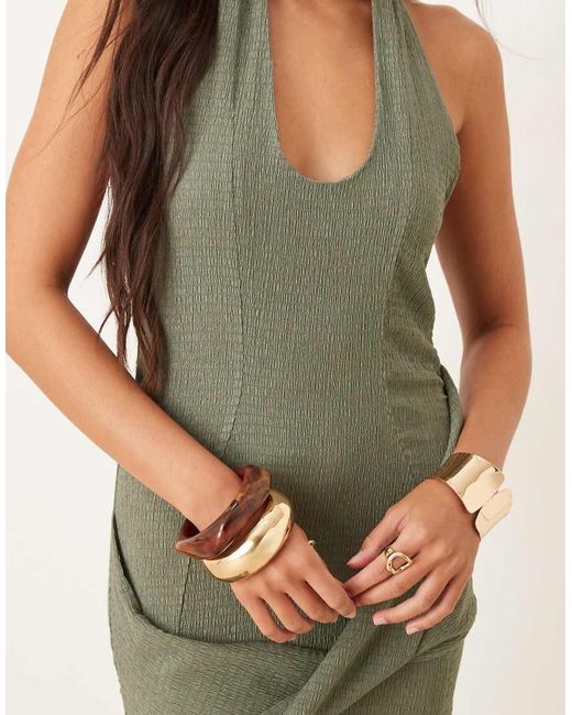 ASOS Natural Textured Halter Drape Waist Midi Dress