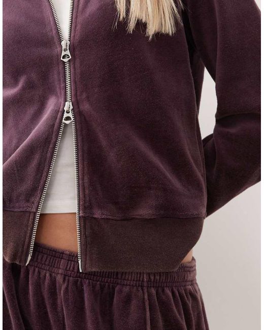 Weekday Purple Velvet Zip Through Jacket