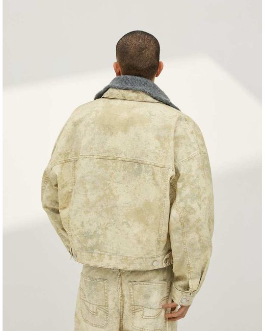 Bershka Natural Print Denim Jacket for men
