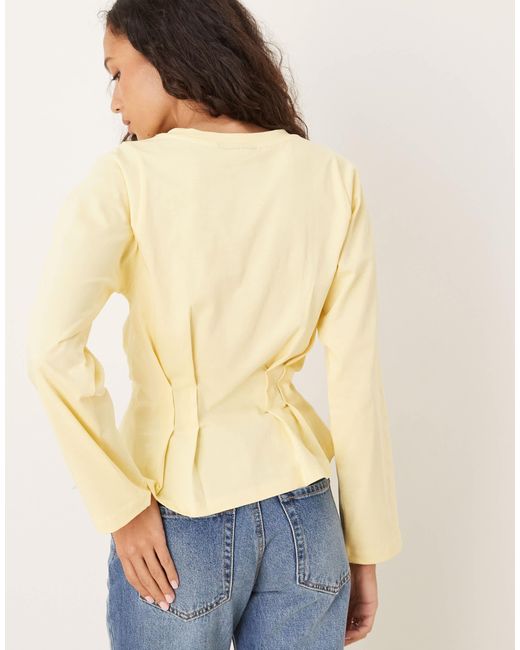 ASOS Yellow Long Sleeve Seam Detail Corset Tee