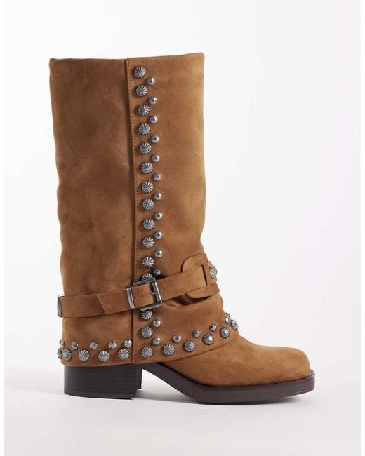 ASOS Brown Cami Studded Fold Over Boots