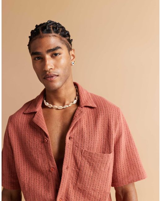 South Beach Orange Revere Knitted Beach Shirt for men