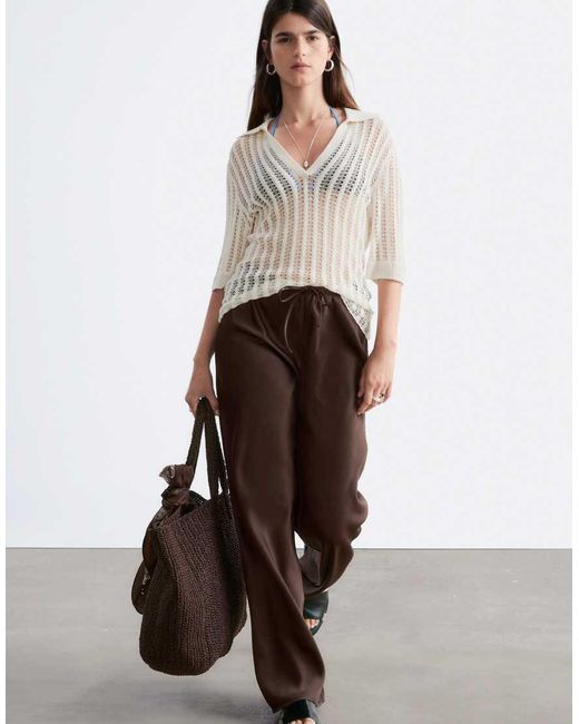 & Other Stories Brown Wide Leg Satin Trousers
